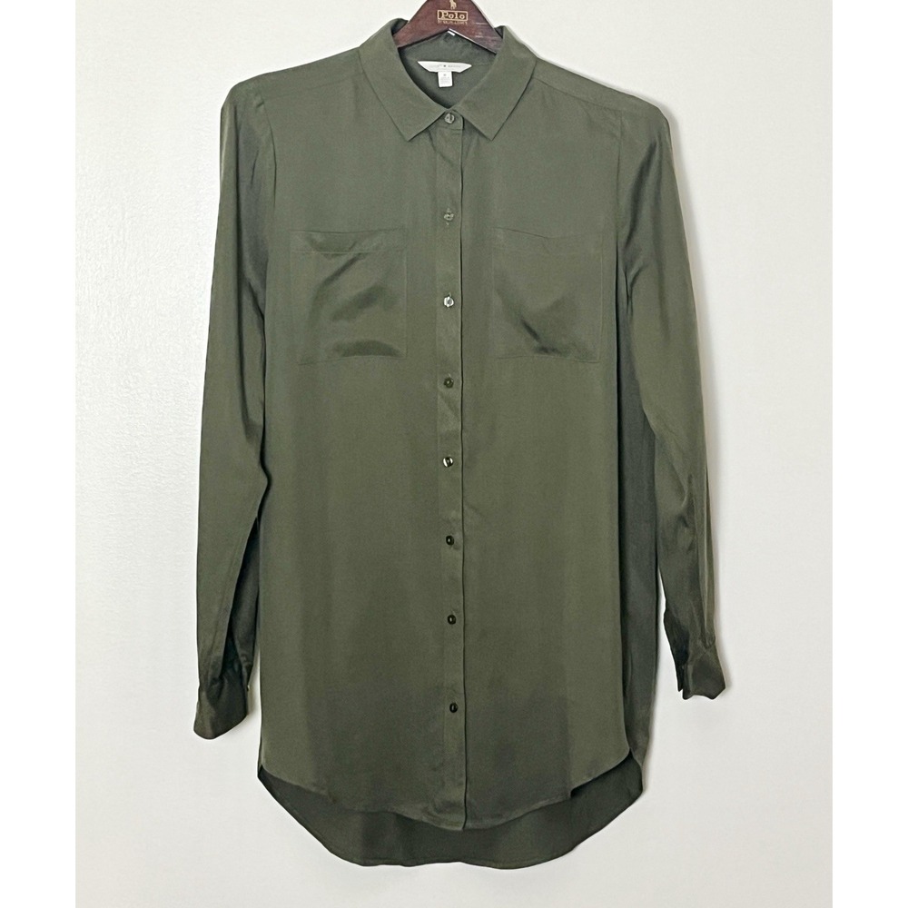 Lucky Brand Shirt Dress Medium Olive Green‎ Button Down Utility Dark Academia